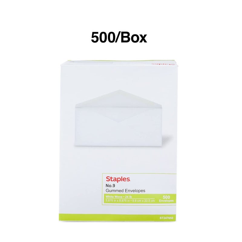 Staples #9 Business Envelopes, V-Flap Gummed Closure, 8-7/8 x 3-7/8 Inch, 500-Pack, White - Image 4